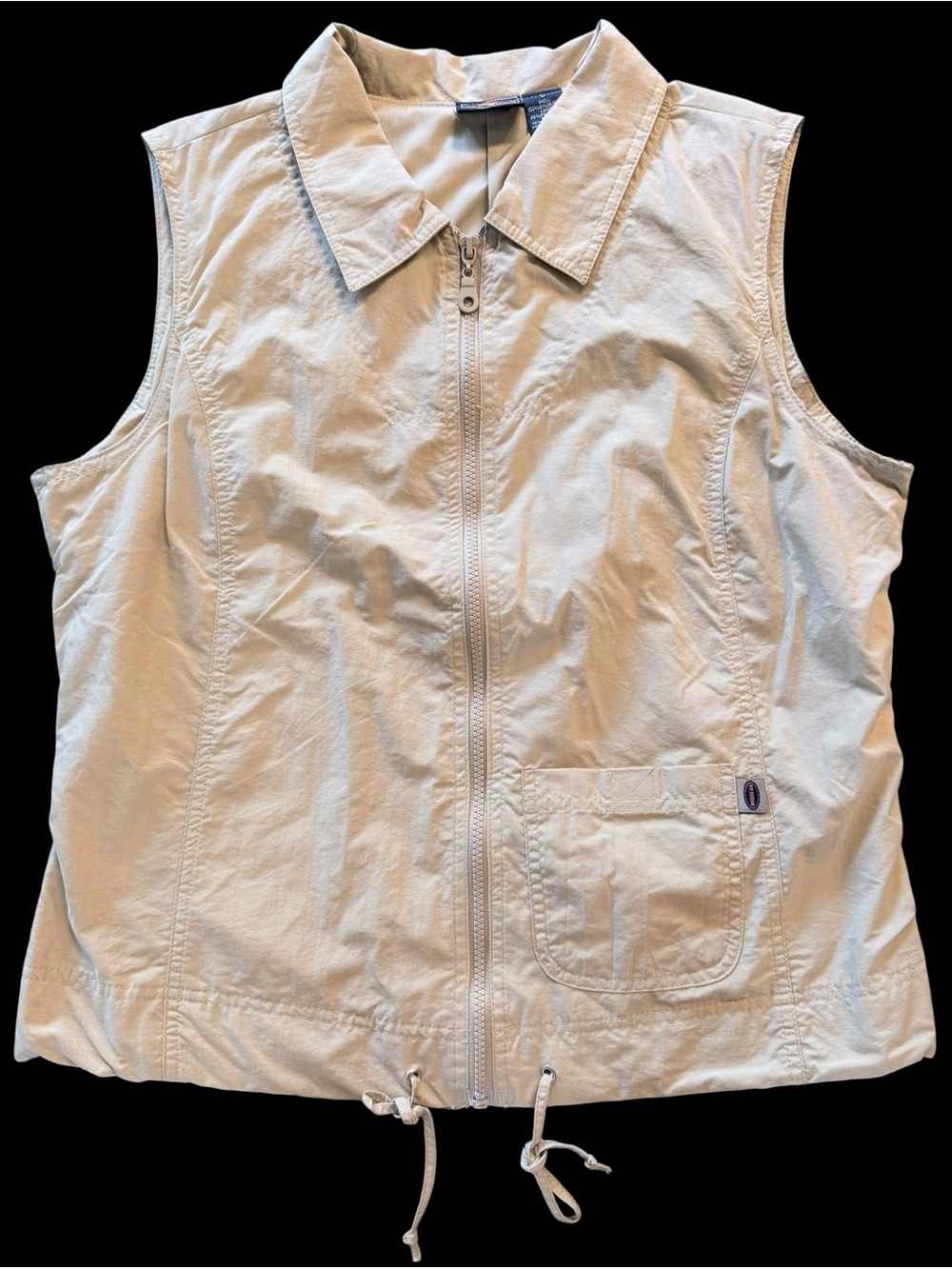 Route 66 Womens Large Beige Utility Vest Full Zip Drawstring Lightweight Y2K